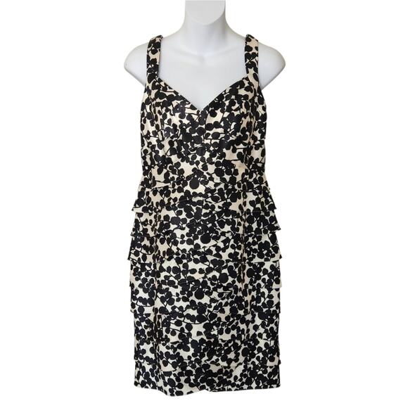 LONDON TIMES Black and White Floral Satin Layered Dress Size 8P - Picture 1 of 11